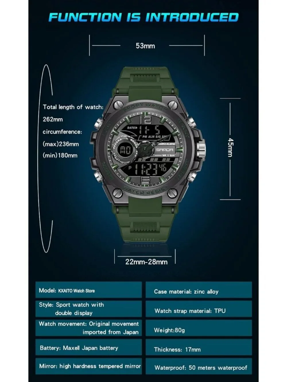 Men's Army Green Analog Quartz Sports Outdoor Waterproof Military Digital Watch